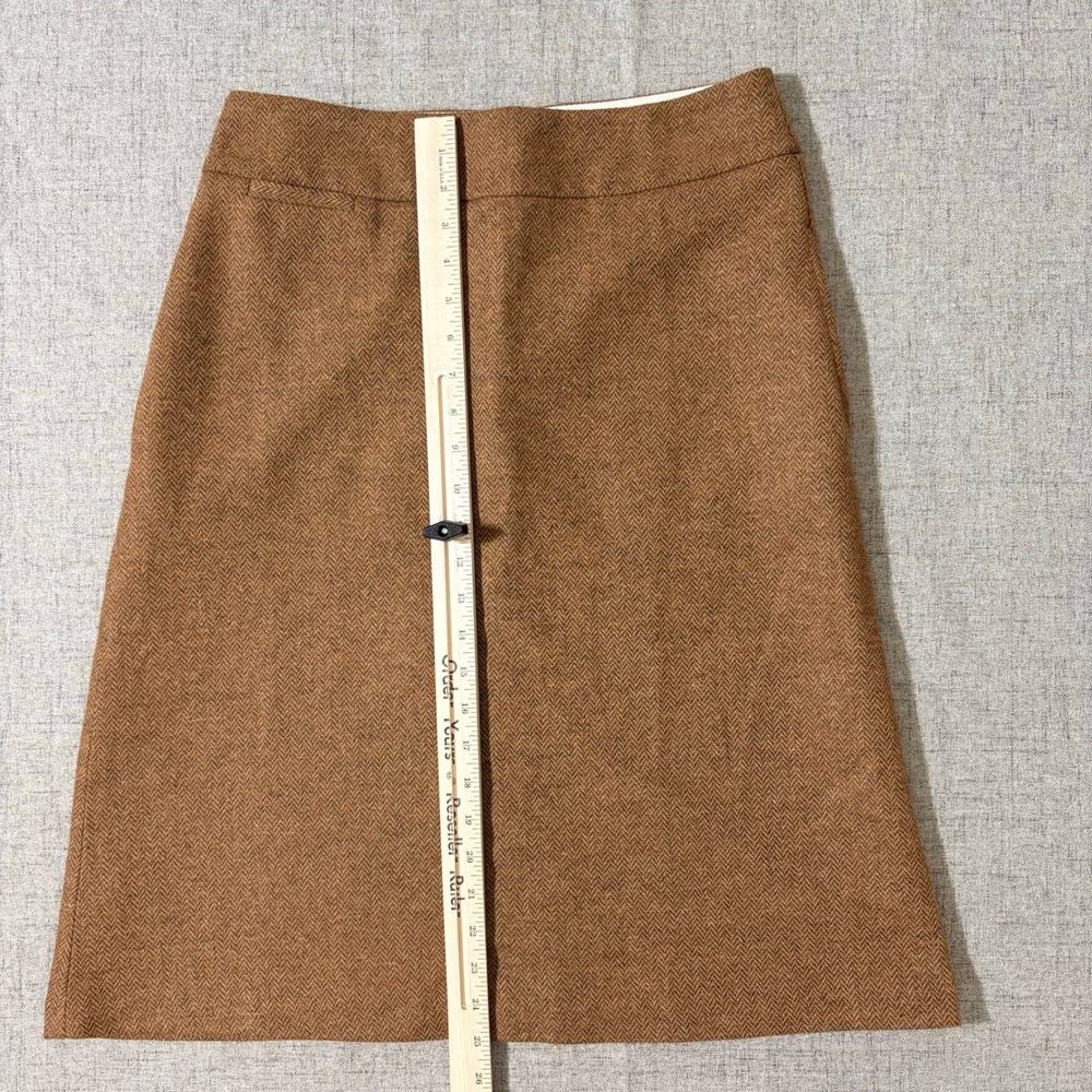 Lands' End Brown Herringbone Tweed Wool Silk Blend A-Line Skirt Size 6 Lined - Picture 3 of 8